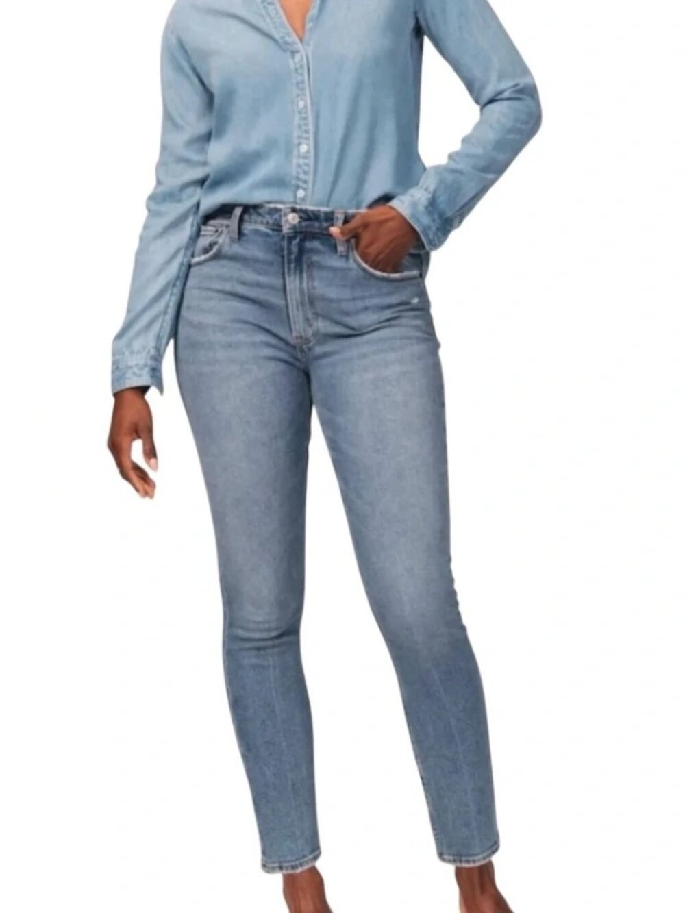 High Rise Skinny Jeans 29/8 Short Distressed Raw Hem Light Wash